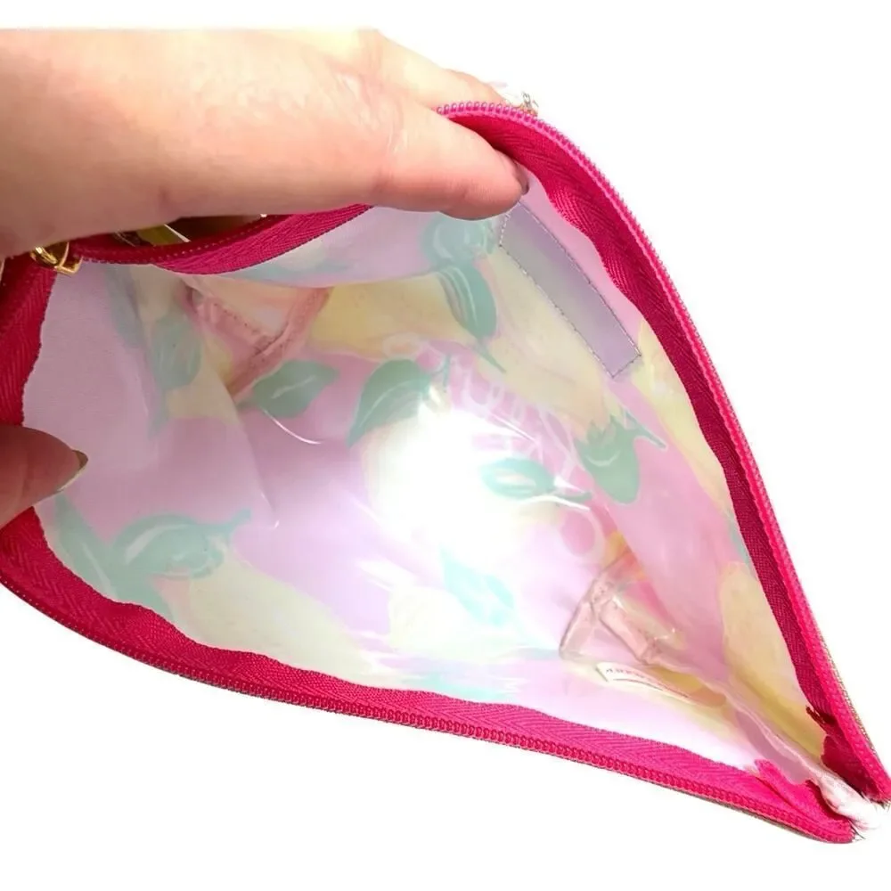 Lilly Pulitzer for Estee Lauder Pink Yellow Lemons Cosmetic Zip Makeup Bag NWOT
